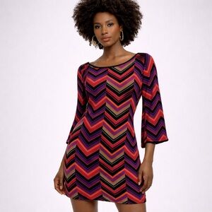 Retro Disco Chevron Mini Dress Stretch Graphic Statement XS Banana Republic